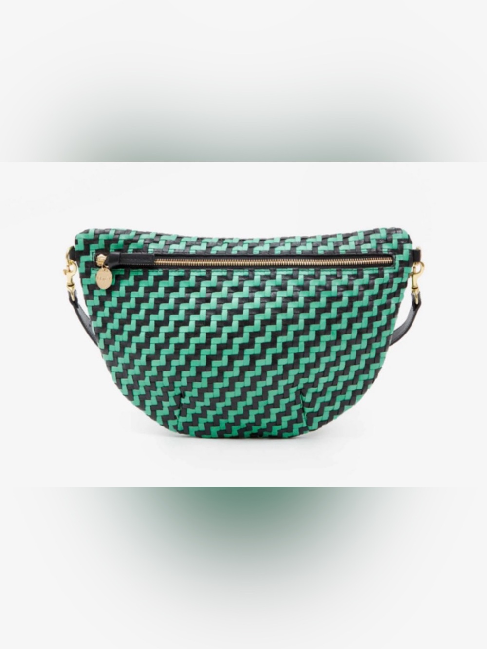NEW Clare V. Grande Fanny Sling Bag Woven Zig Zag Leather Green & Black